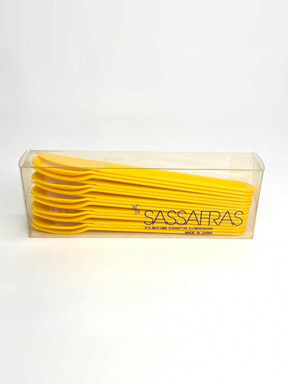 VINTAGE Sassafras Yellow Plastic Reusable Cutlery Set NIB Spoons Forks Knives
